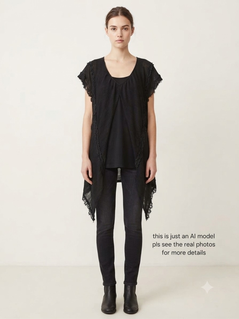 Free People Black Lace Handkerchief Tunic Top M Asymmetrical Boho Fairy Grunge